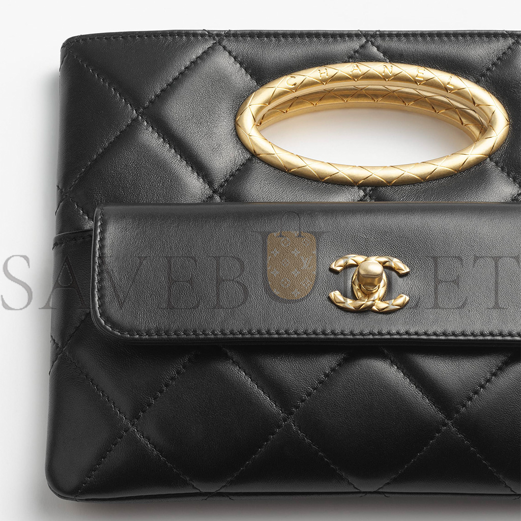 CHANEL CLUTCH LAMBSKIN & GOLD-TONE METALBLACK AS5038 (25*19*3cm)